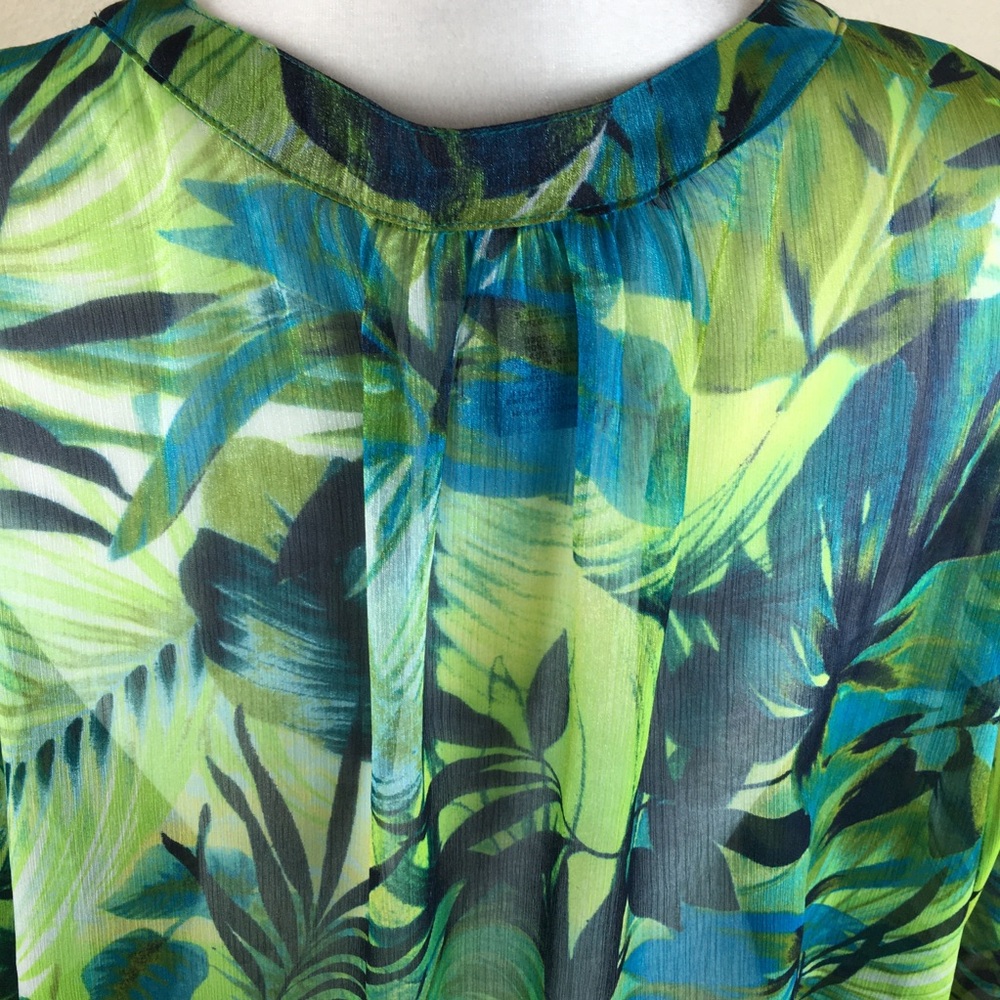 Maggie Barnes for CATHERINES Green Floral Transparent Button Front Blouse Sz 2X - Picture 10 of 13